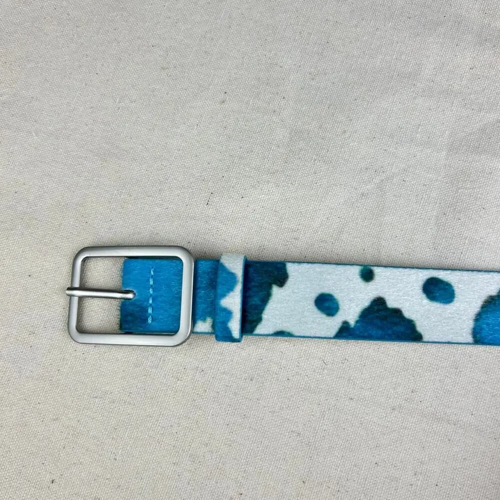 Vintage style cow fur belt american western boho blue and white